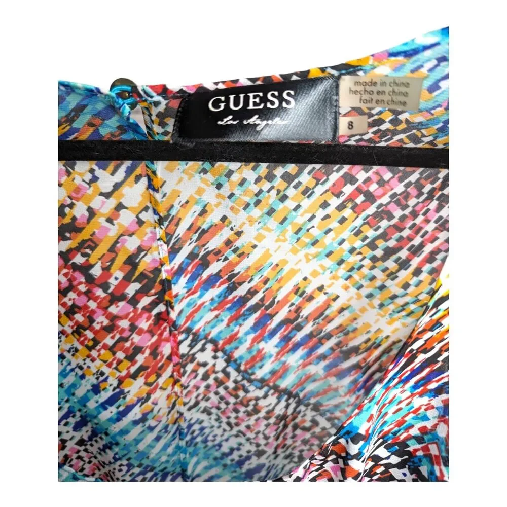 Guess Womens Sleeveless Colorful Dress Size 8 Lightweight Flowy Sheer‎ - Picture 2 of 7